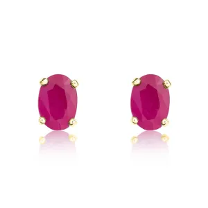 9ct Yellow Gold Ruby 6x4mm Oval Claw Set Stud Earrings