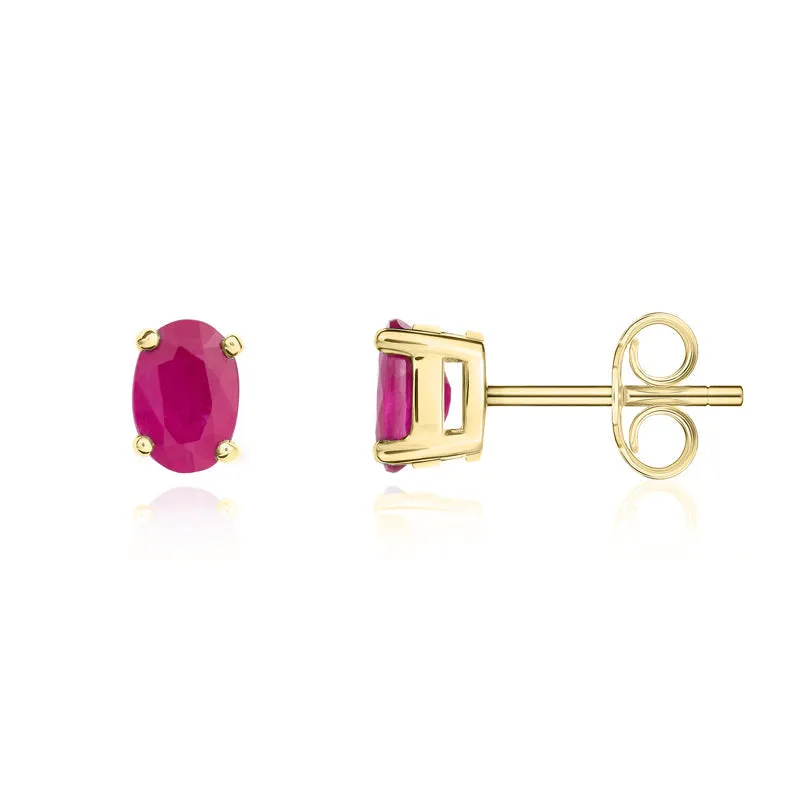 9ct Yellow Gold Ruby 6x4mm Oval Claw Set Stud Earrings