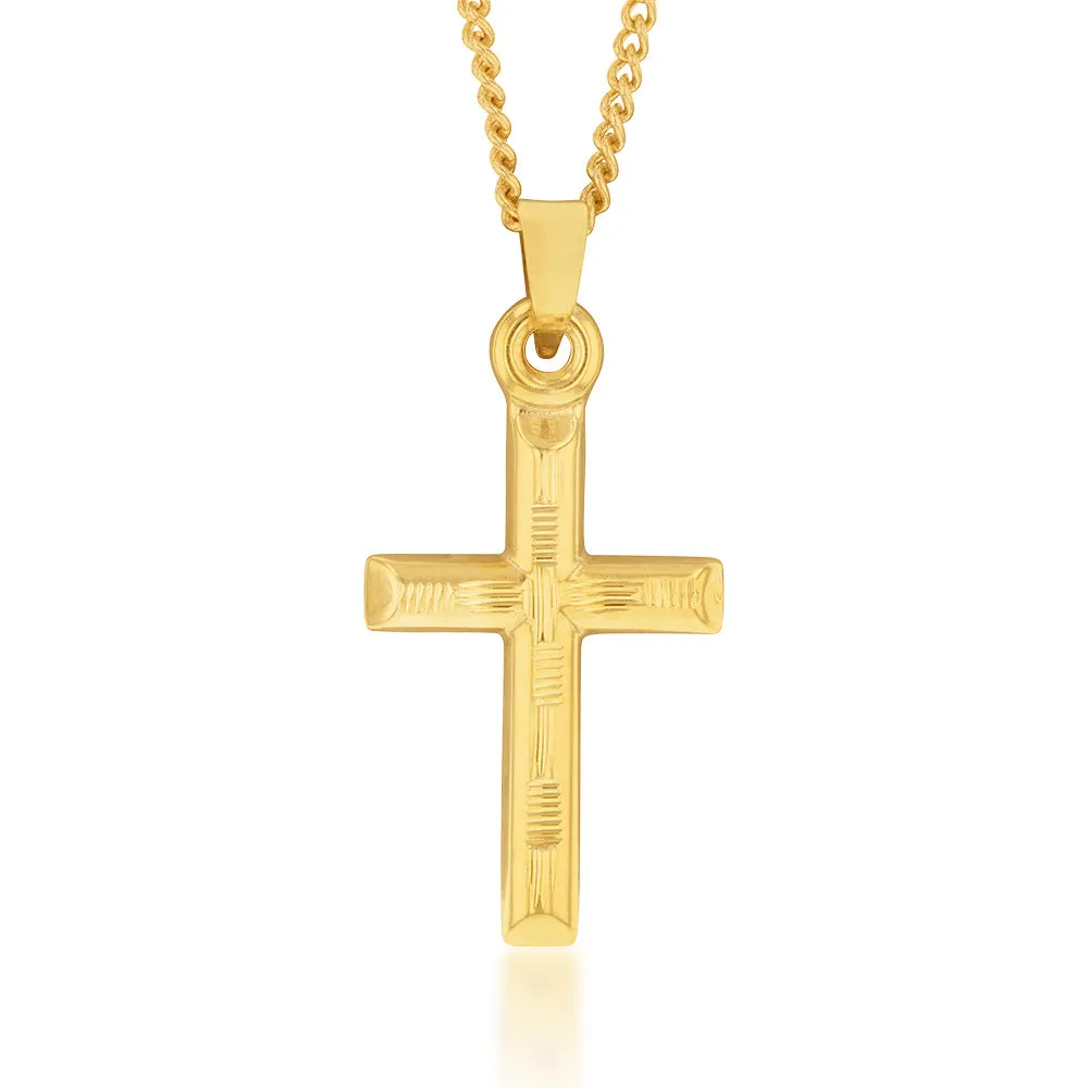 9ct Yellow Gold Silverfilled Diamond Cut Cross Pendant Shiels