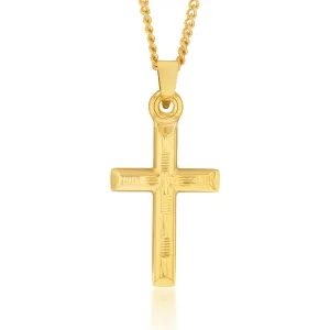 9ct Yellow Gold Silverfilled Diamond Cut Cross Pendant Shiels