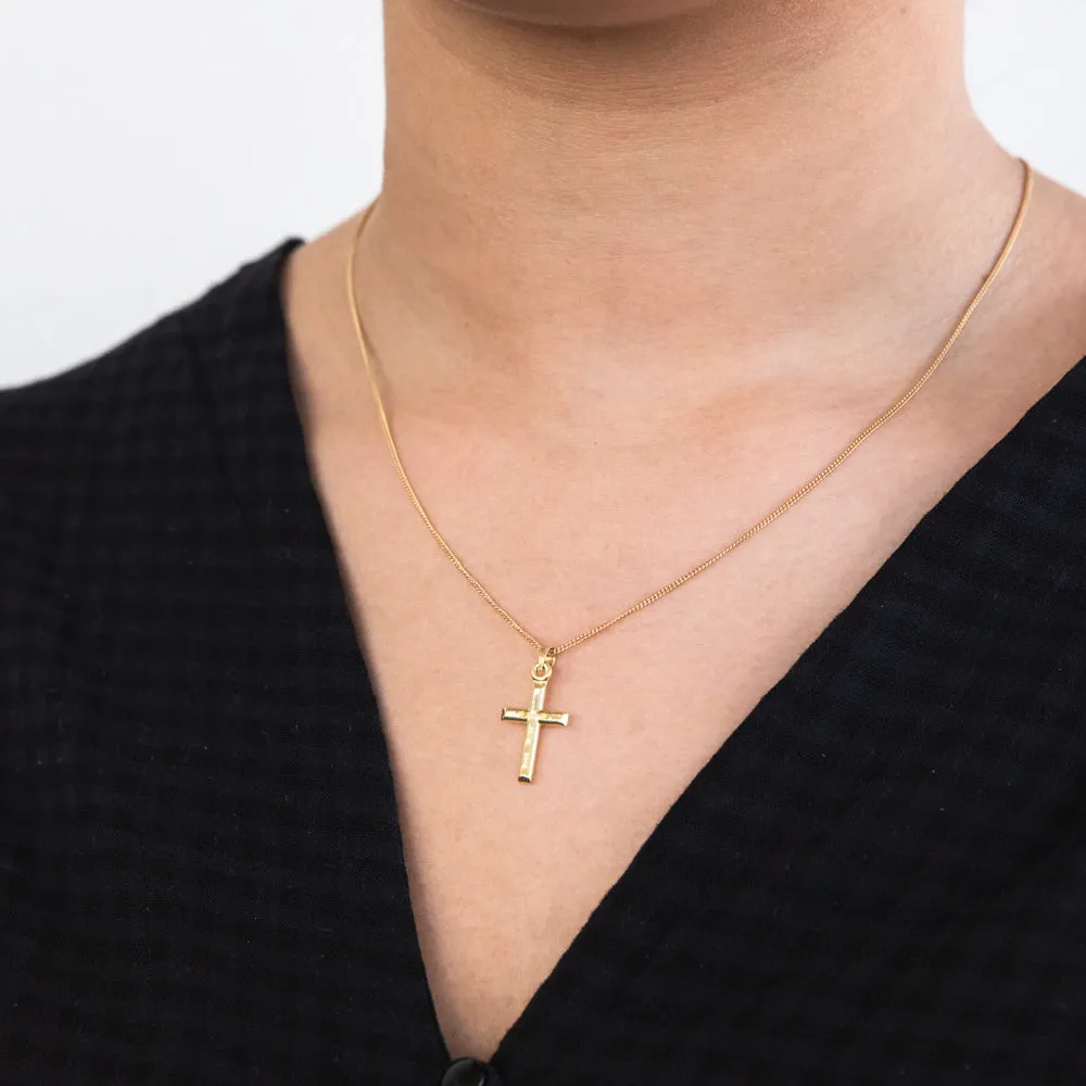 9ct Yellow Gold Silverfilled Diamond Cut Cross Pendant Shiels