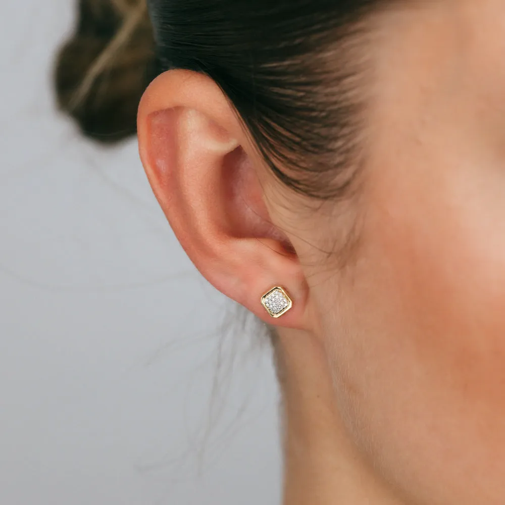 9ct Yellow Gold Square Shaped Cluster Stud Diamond Earrings Shiels
