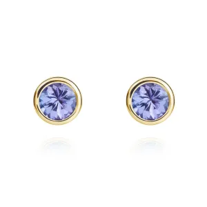 9ct Yellow Gold Tanzanite 4mm Round Rub Over Set Stud Earrings