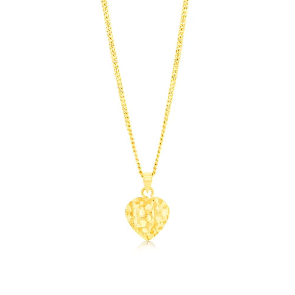 9ct Yellow Gold Textured Heart Pendant Shiels