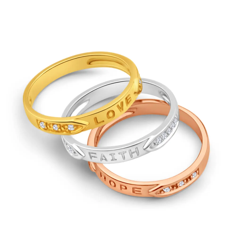 9ct Yellow Gold, White Gold & Rose Gold Diamond 3 Ring Set Shiels
