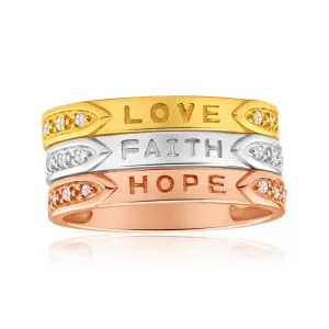 9ct Yellow Gold, White Gold & Rose Gold Diamond 3 Ring Set Shiels
