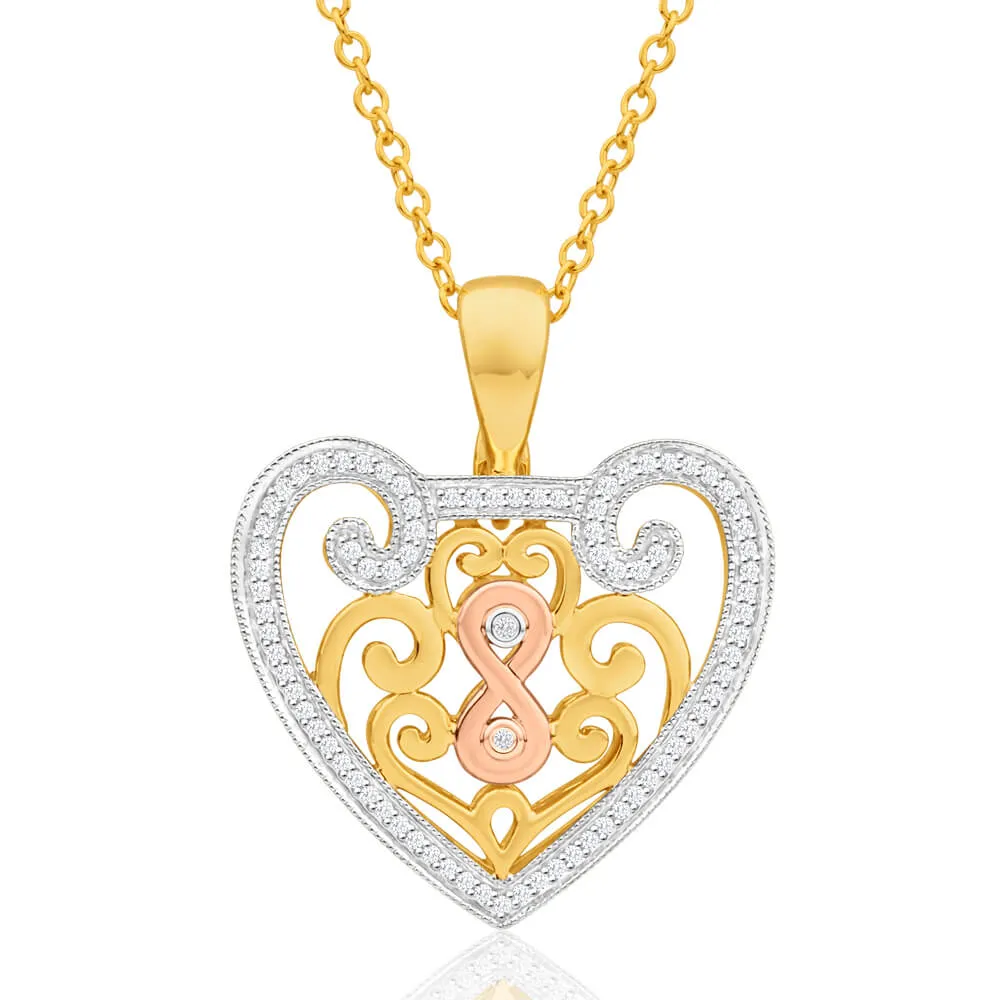 9ct Yellow Gold, White Gold & Rose Gold Diamond Pendant Shiels