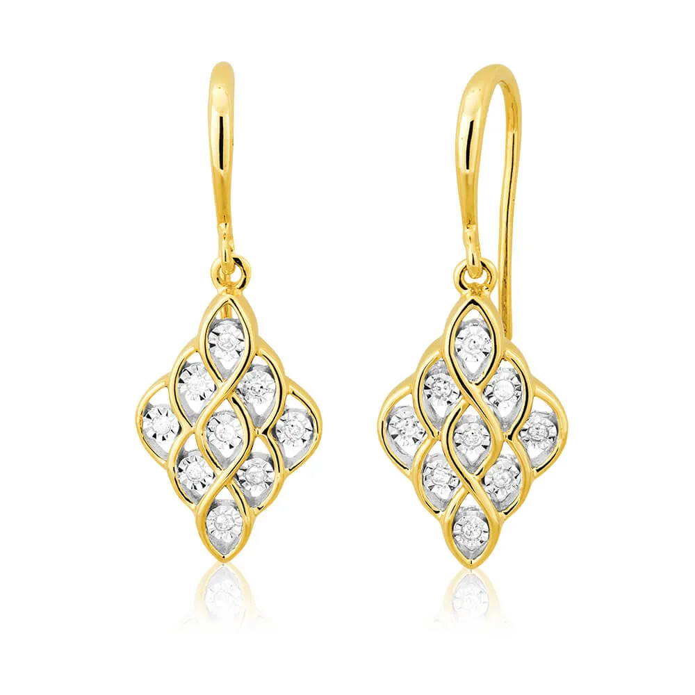 9ct Yellow Gold with 18 Splendid Diamond Earrings Shiels