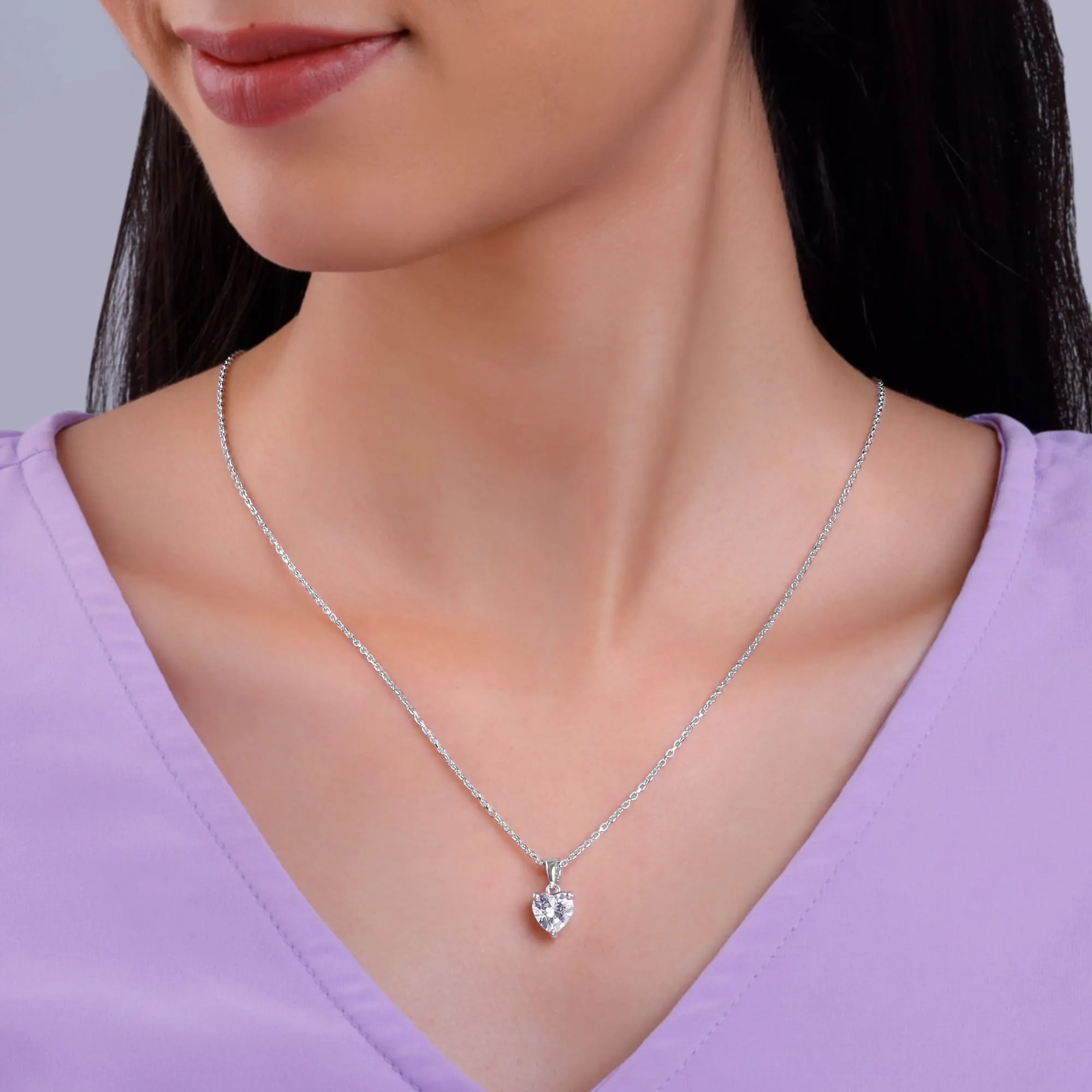 Anushka Sharma Silver Solitaire Heart  Pendant with Link Chain Giva