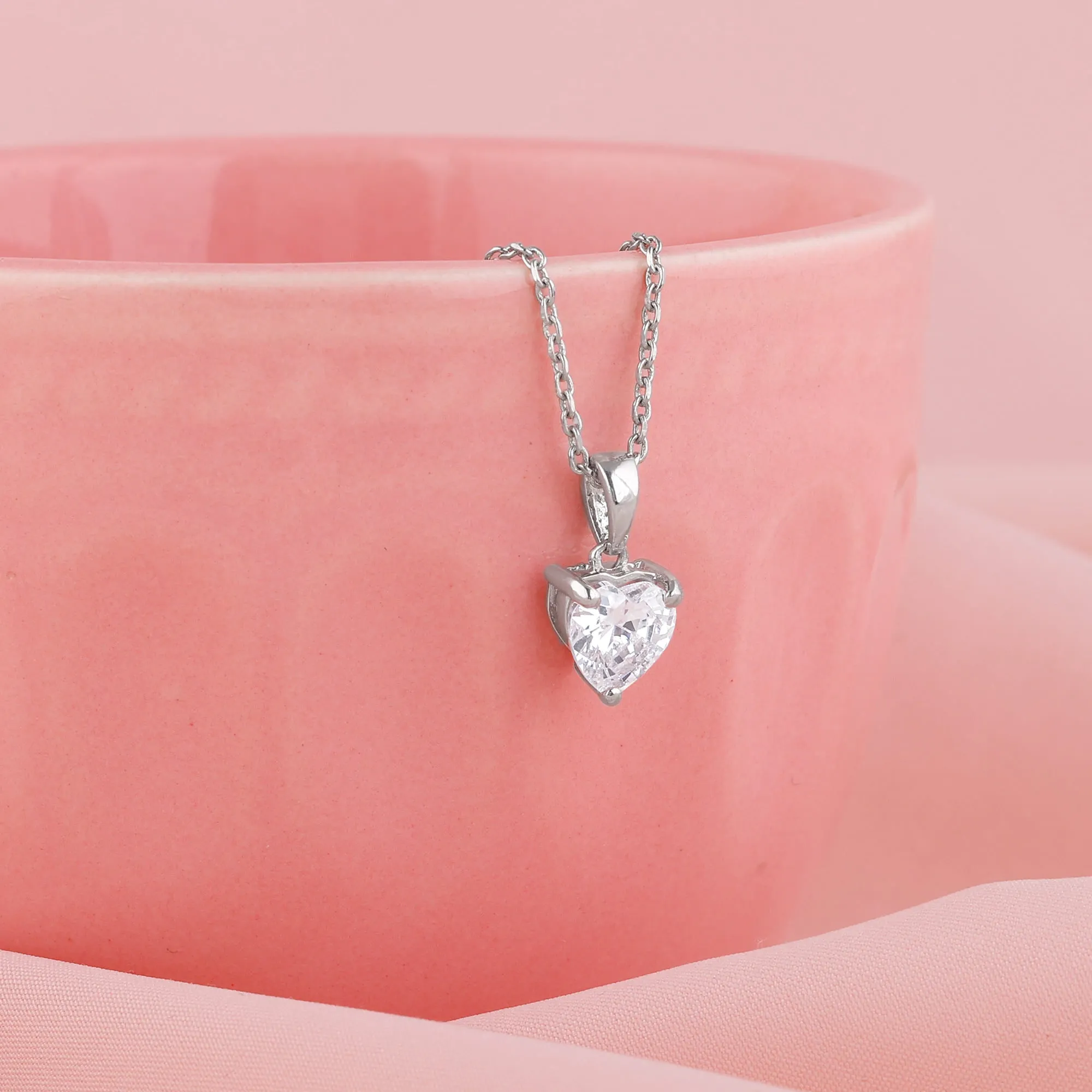 Anushka Sharma Silver Solitaire Heart  Pendant with Link Chain Giva