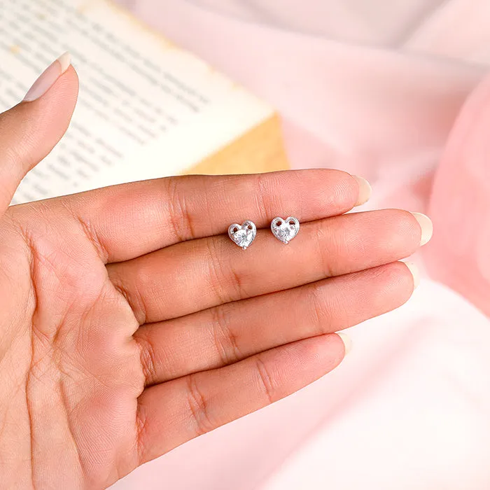 Anushka Sharma Silver Zircon Small Heart Studs Giva