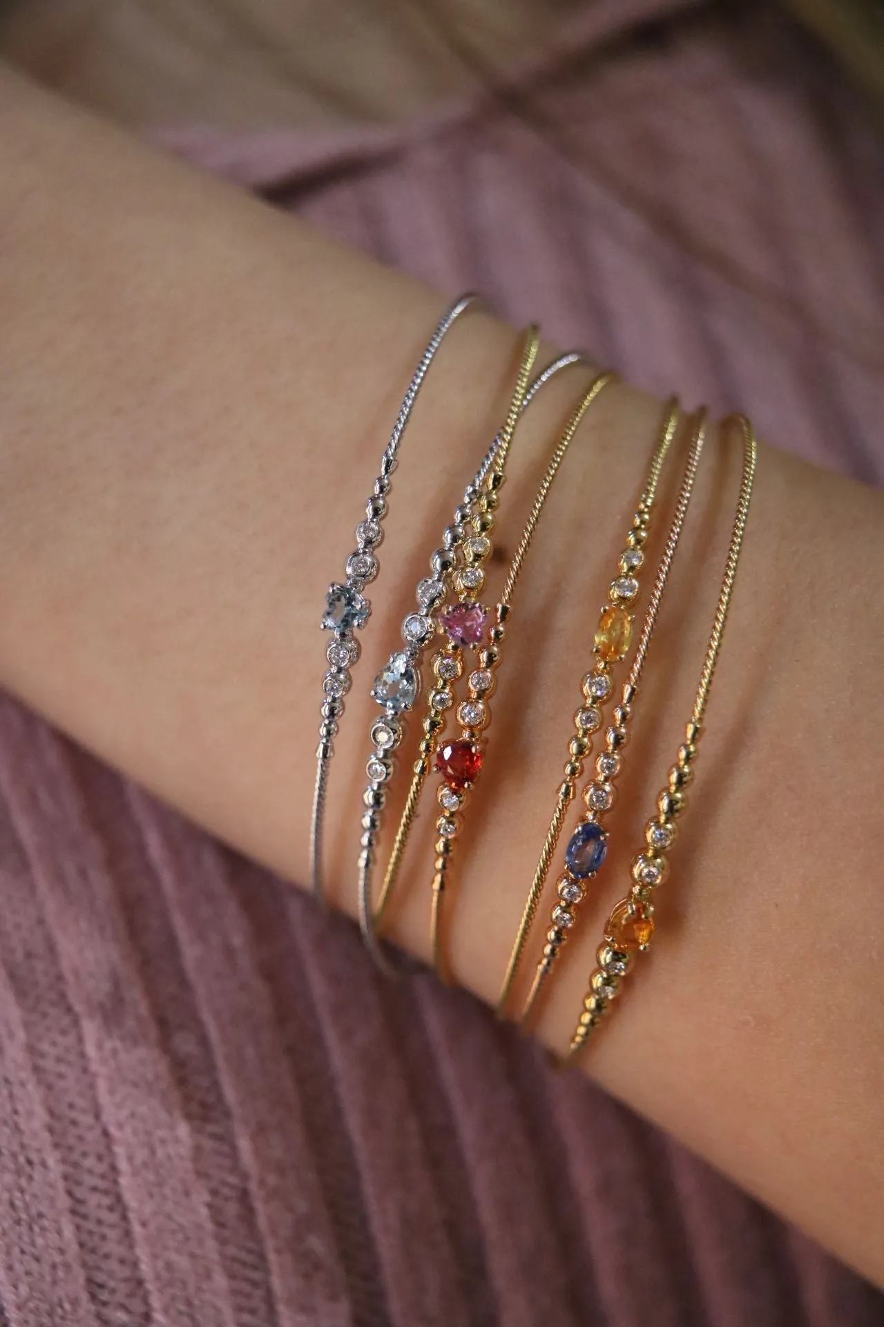 Bubble 18K Rose Gold Bracelet w. Diamonds & Blue Sapphire