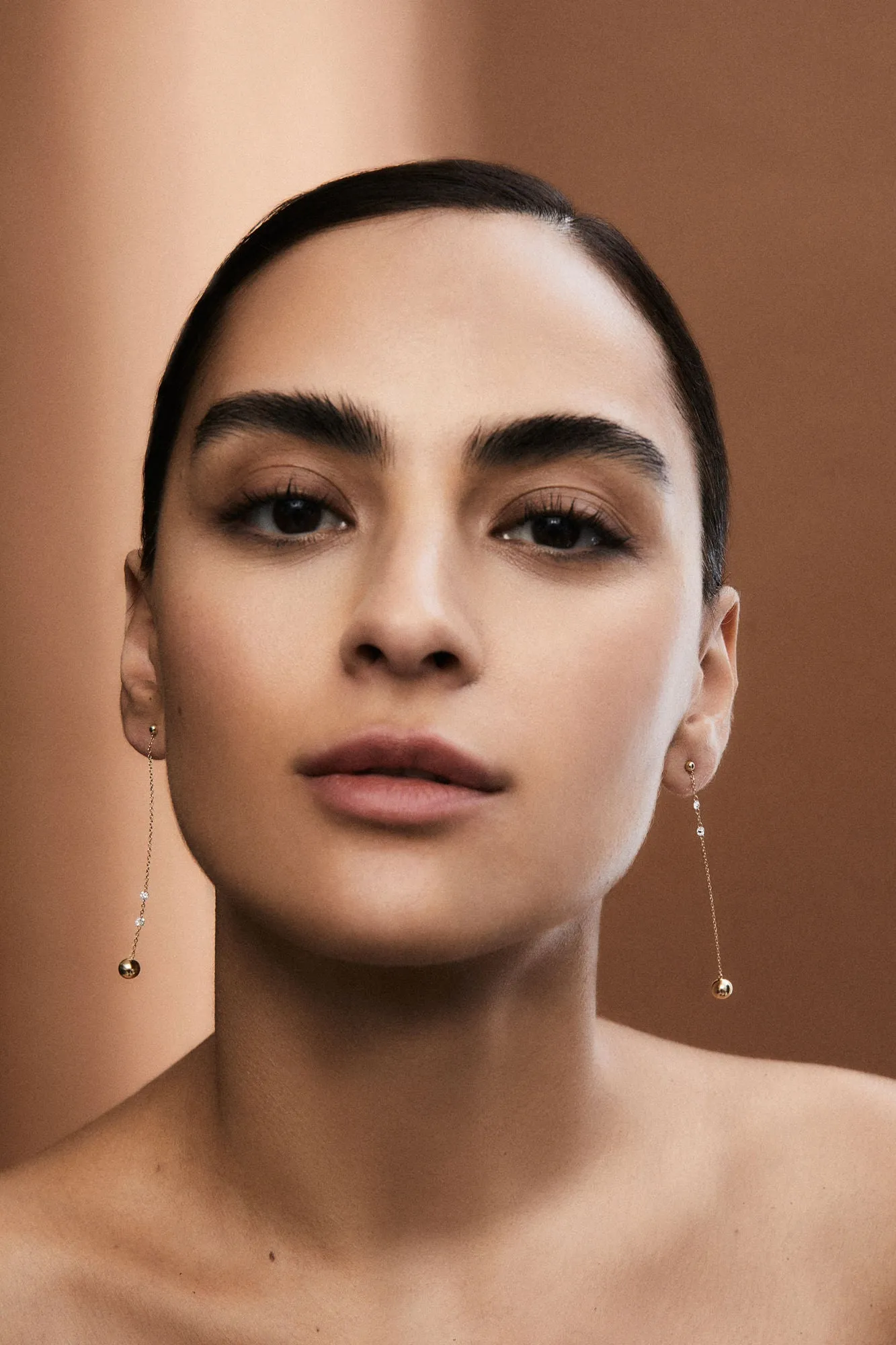 Chain Cascade Nude 18K Rosegold Earrings w. Lab-Grown Diamonds