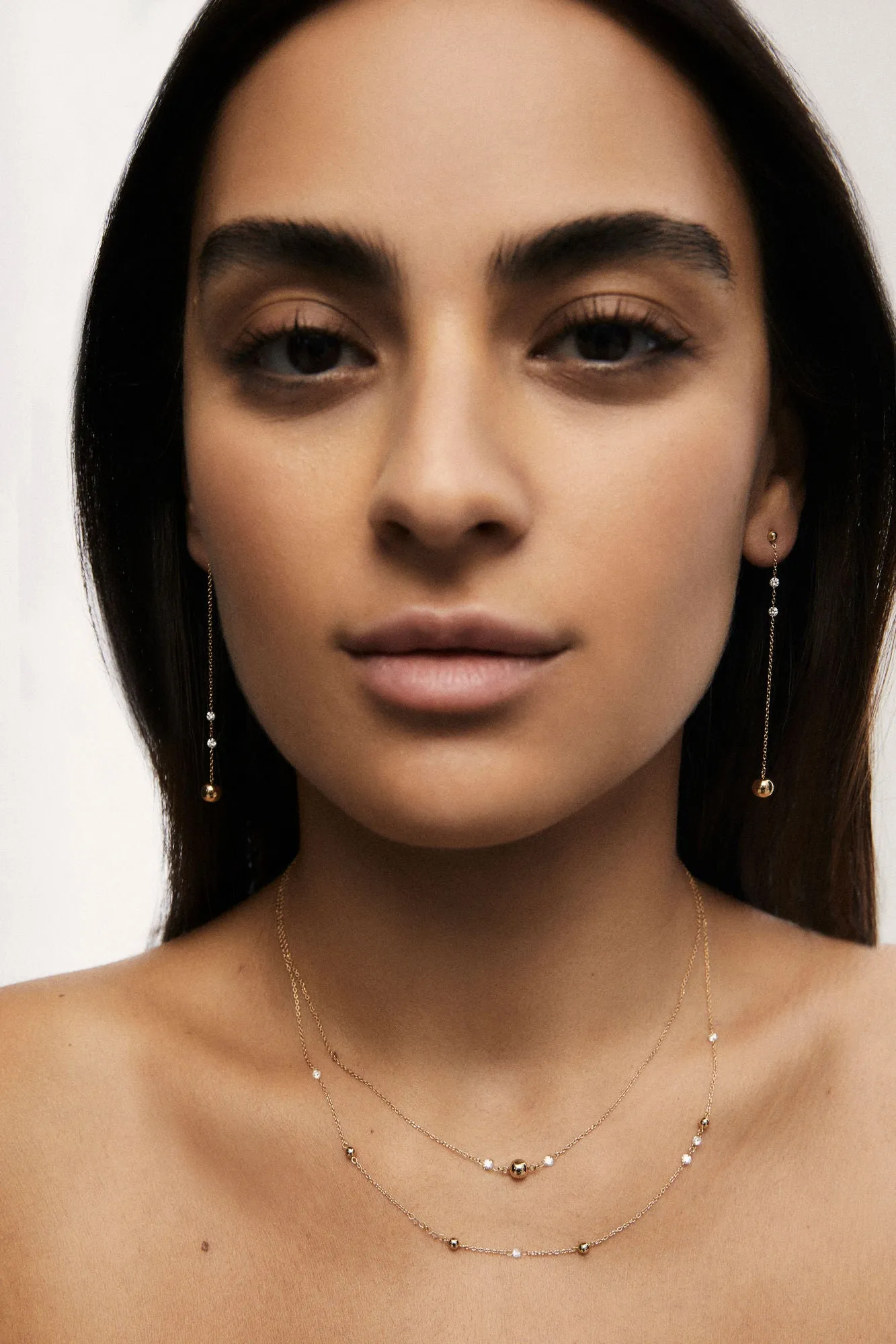 Chain Cascade Nude 18K Rosegold Earrings w. Lab-Grown Diamonds