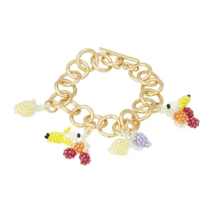 Chunky Fruit Salad Bracelet Gold Plated, Mixed coloured Beads