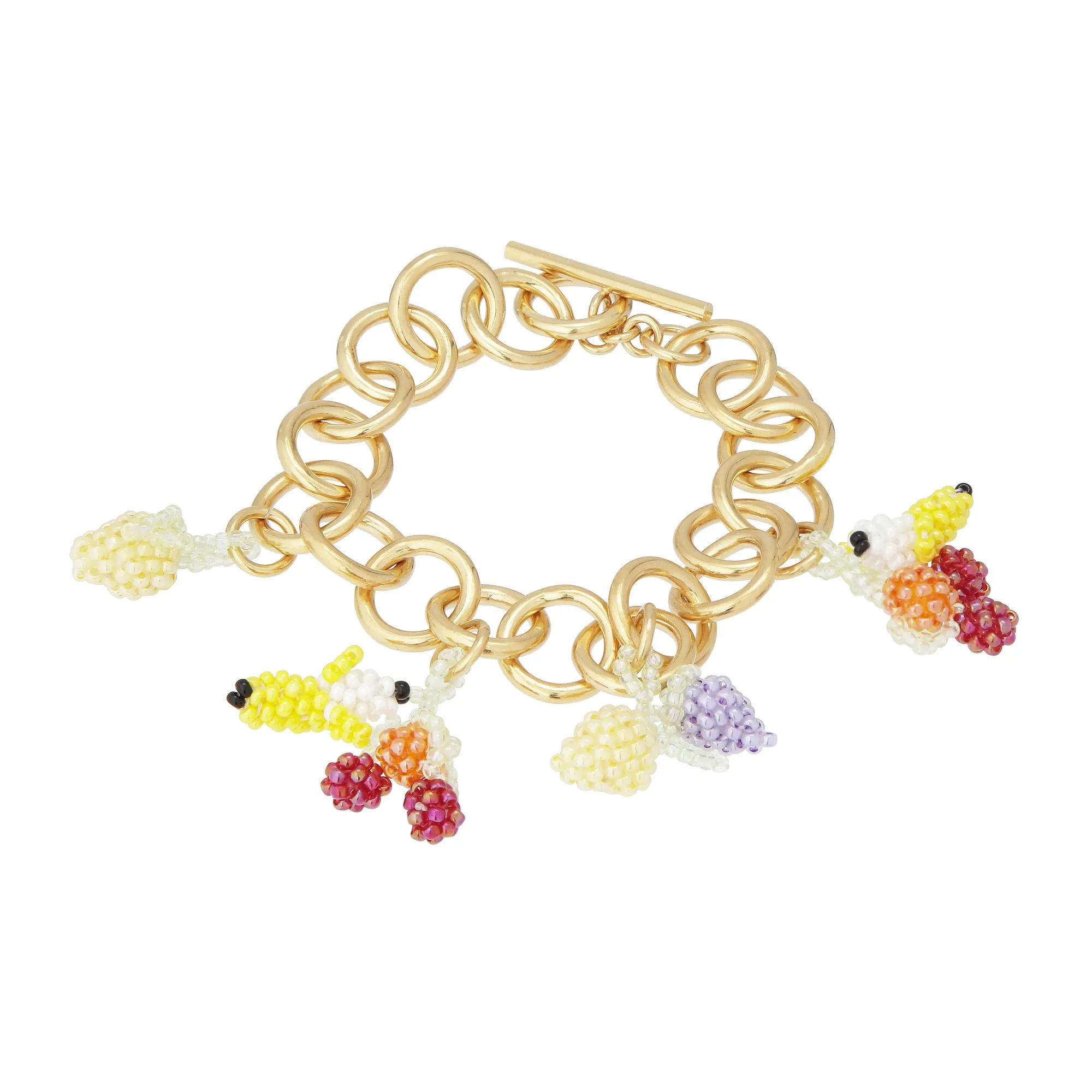 Chunky Fruit Salad Bracelet Gold Plated, Mixed coloured Beads