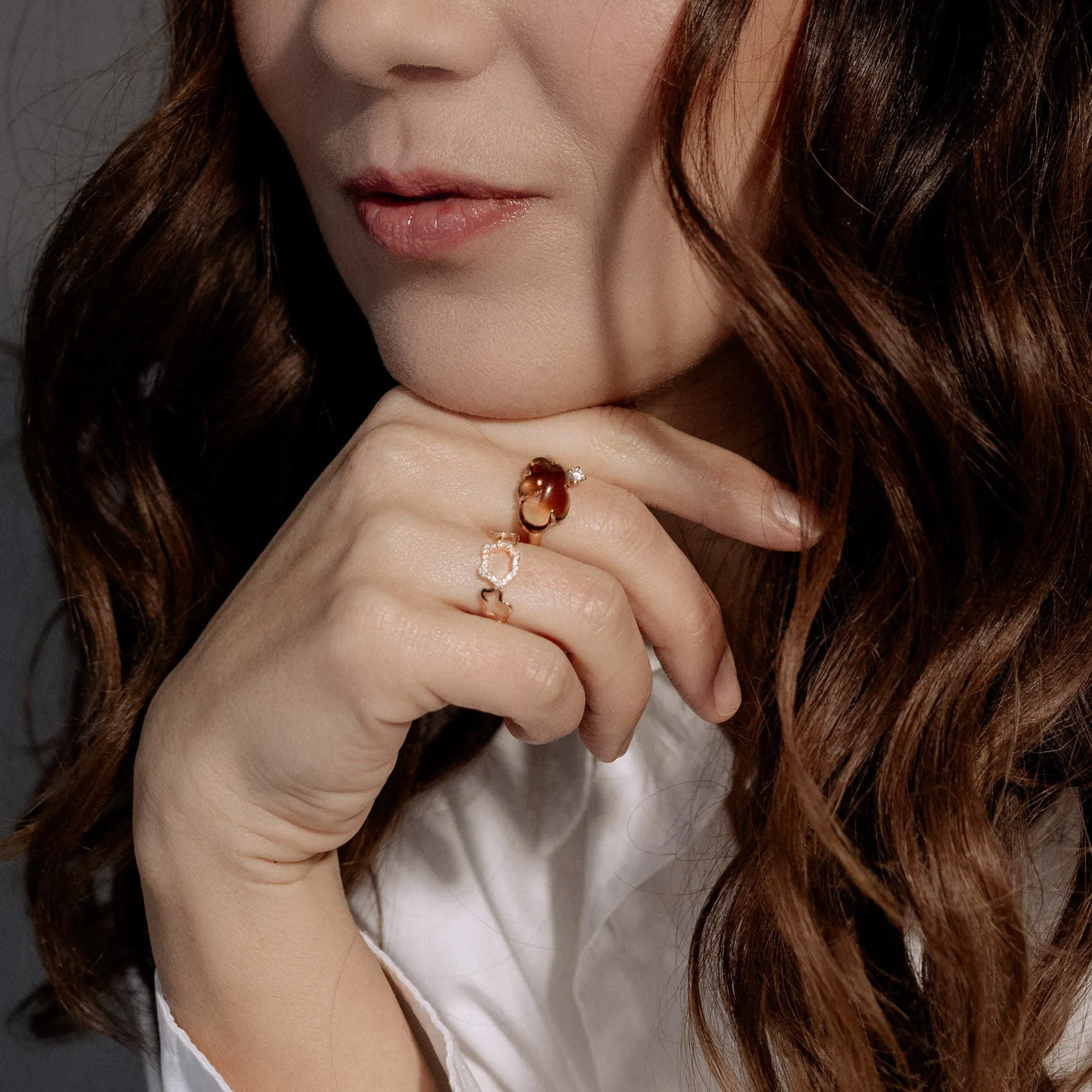 Cloud 18K Rosegold Ring w. Smokey Quartz & Diamond