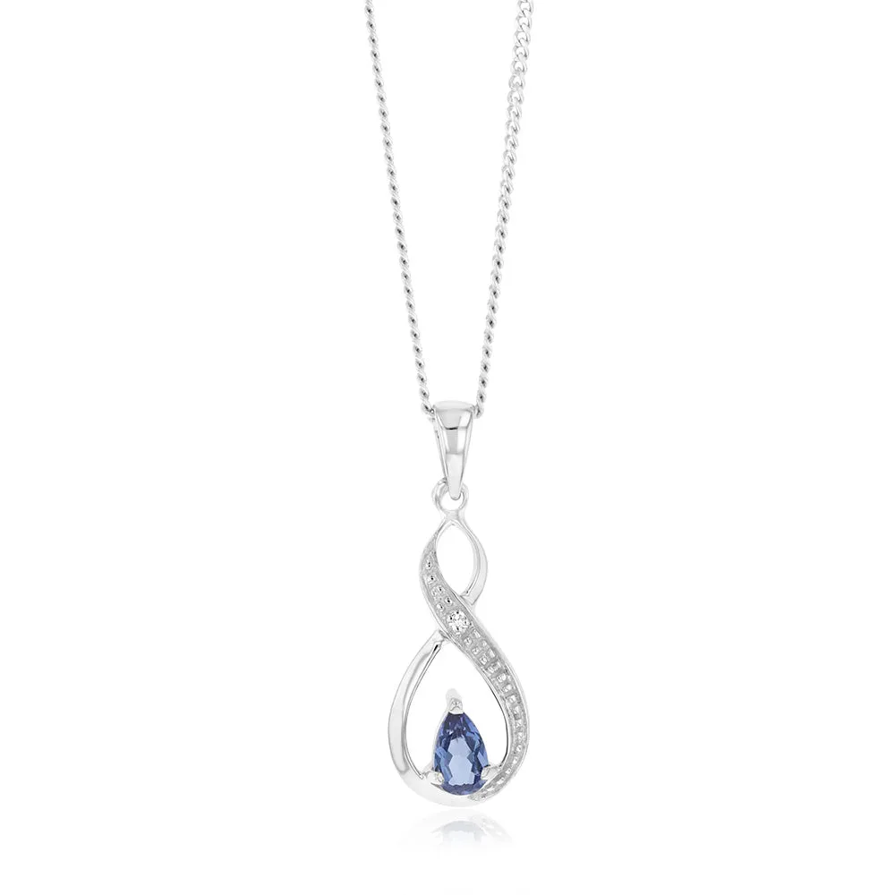 Created Pear Cut Tanzanite & Diamond Infinity Pendant in 9ct White Gold Shiels