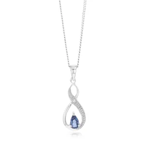 Created Pear Cut Tanzanite & Diamond Infinity Pendant in 9ct White Gold Shiels