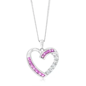 Created Pink Sapphire & Created White Sapphire Heart Pendant Sterling Silver Shiels