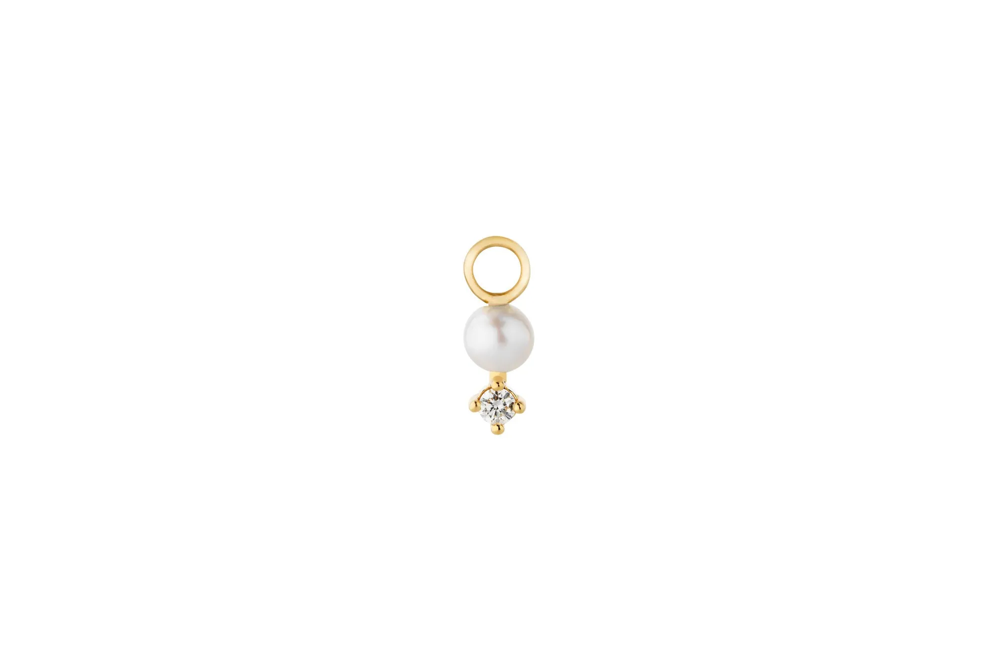 Diamond & Pearl Hoop Charm 14K Gold Earring-pendant