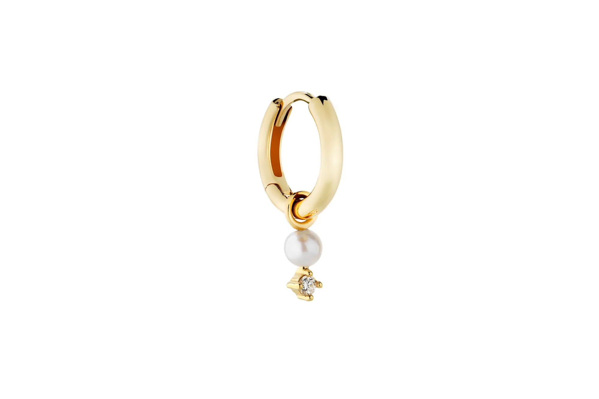 Diamond & Pearl Hoop Charm 14K Gold Earring-pendant