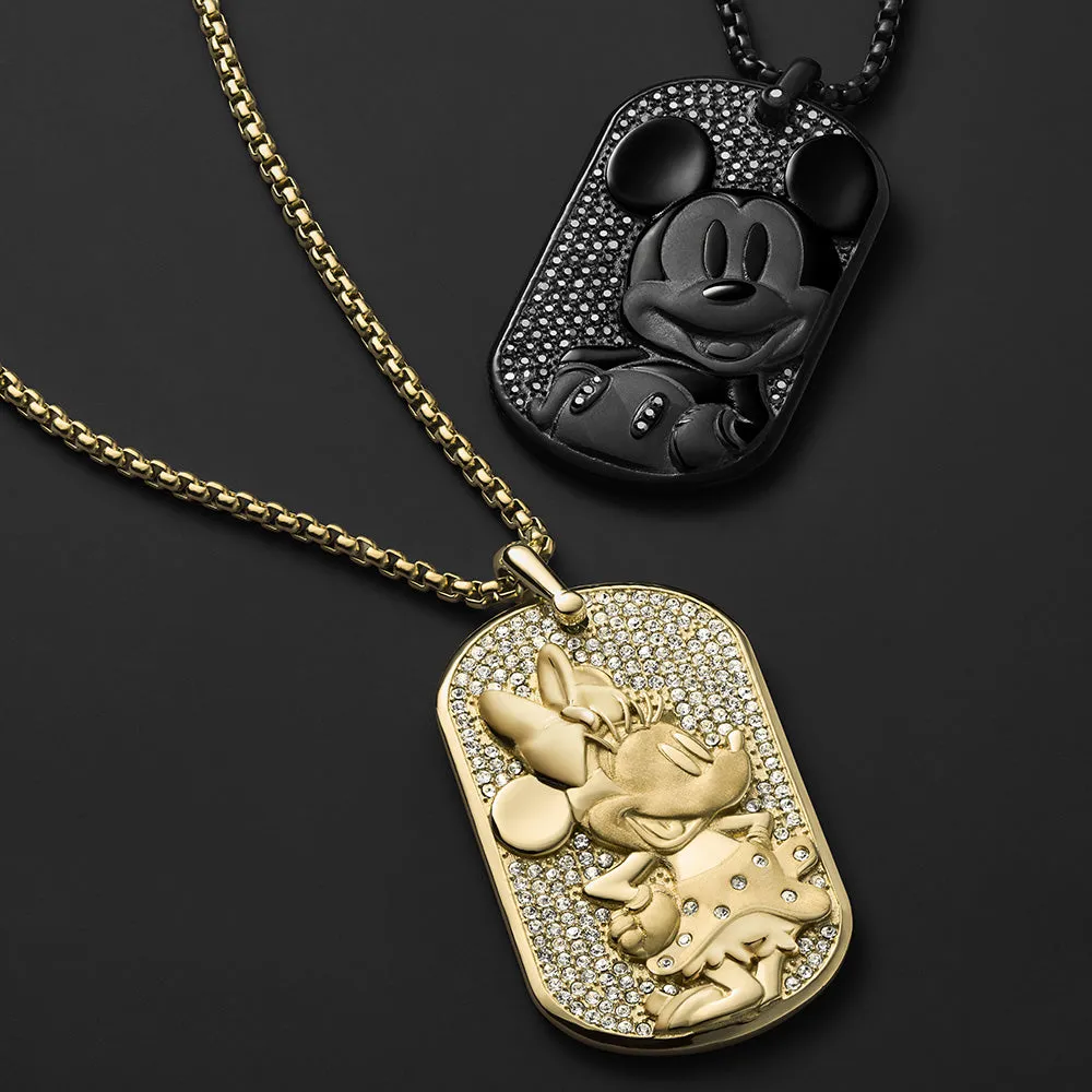 Disney Mickey Mouse Black Tone Stainless Steel Dog Tag Pendant On Chain 100th Disney Anniversary Shiels