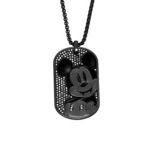 Disney Mickey Mouse Black Tone Stainless Steel Dog Tag Pendant On Chain 100th Disney Anniversary Shiels