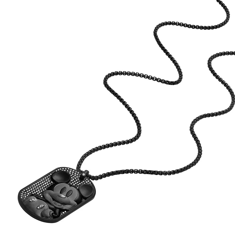 Disney Mickey Mouse Black Tone Stainless Steel Dog Tag Pendant On Chain 100th Disney Anniversary Shiels
