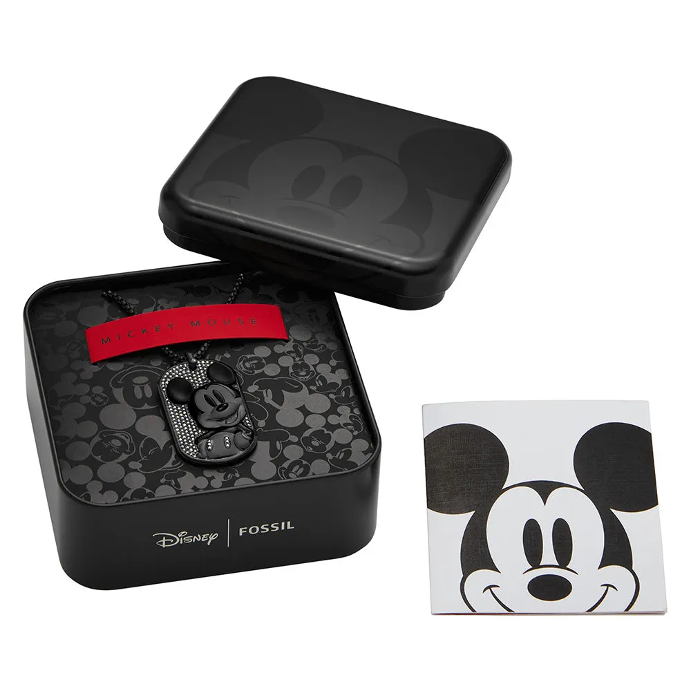 Disney Mickey Mouse Black Tone Stainless Steel Dog Tag Pendant On Chain 100th Disney Anniversary Shiels