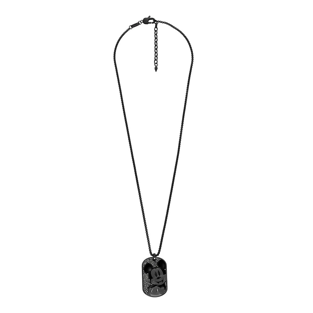 Disney Mickey Mouse Black Tone Stainless Steel Dog Tag Pendant On Chain 100th Disney Anniversary Shiels