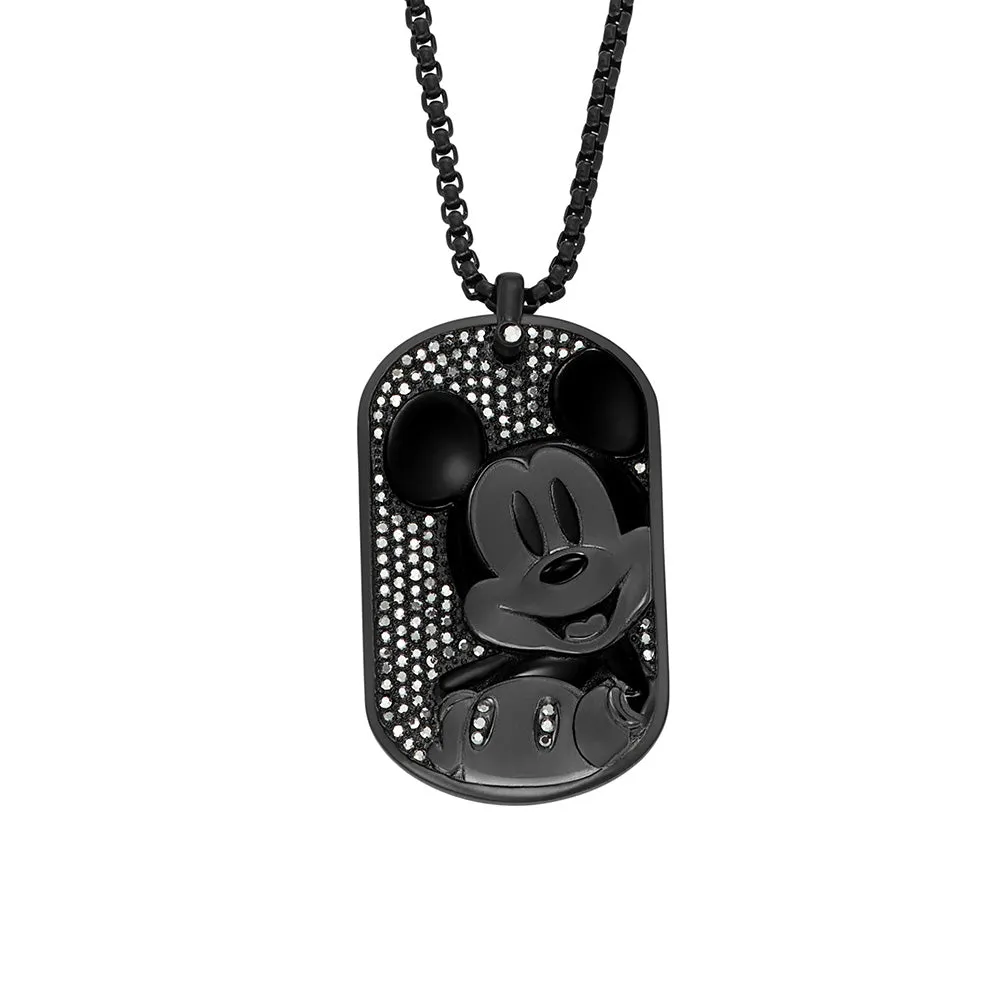 Disney Mickey Mouse Black Tone Stainless Steel Dog Tag Pendant On Chain 100th Disney Anniversary Shiels