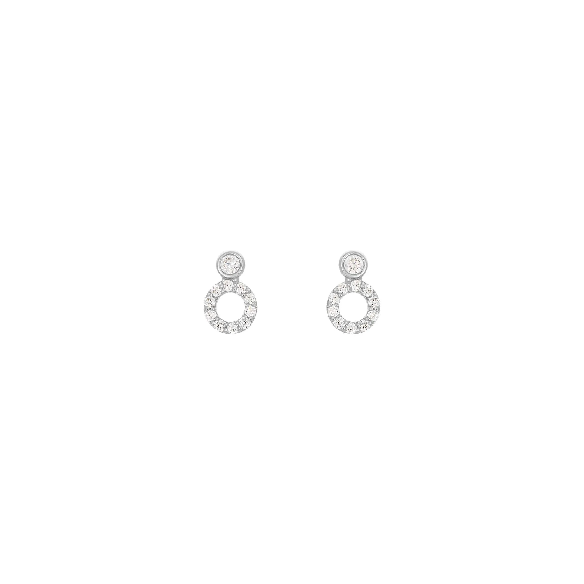 Double Circle 18K White Gold Stud w. Diamond