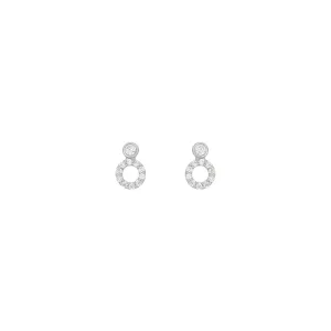 Double Circle 18K White Gold Stud w. Diamond