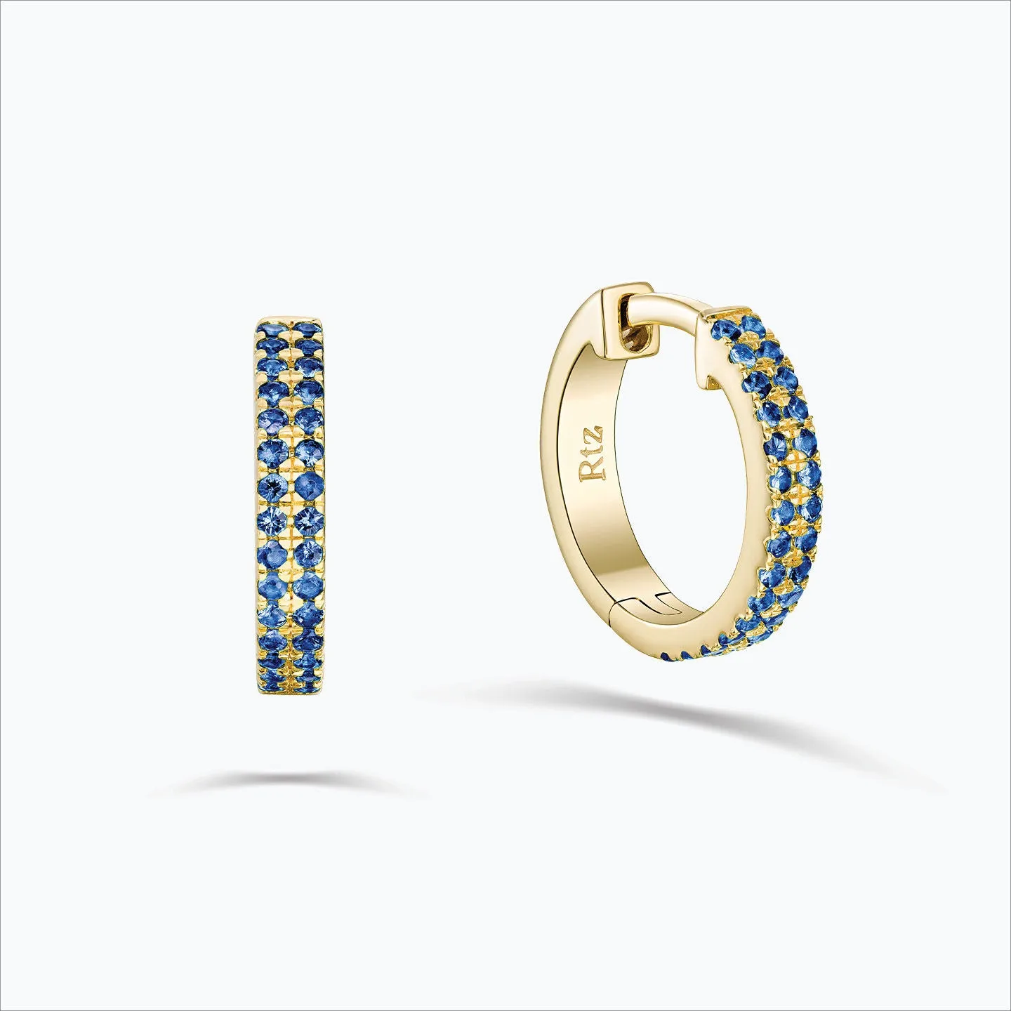 Double Line 18K Gold Hoops w. Blue Sapphire