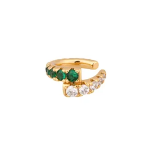 Elisa Cuff 18K Gold Plated Ear Cuff w. Green & White Zirconia