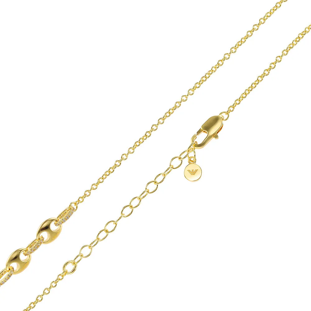 Emporio Armani Gold Plated Brass Sentimental CZ Pendant With Chain Shiels