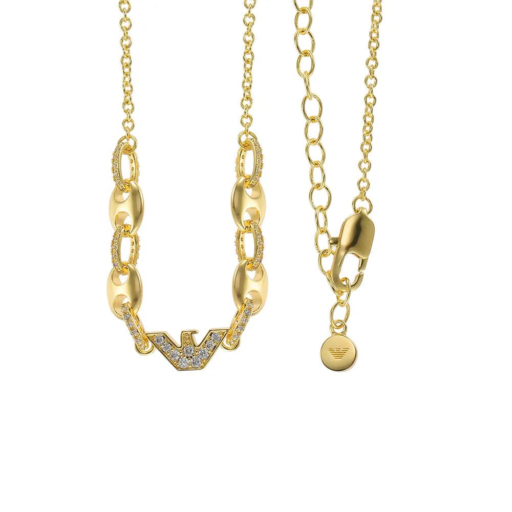 Emporio Armani Gold Plated Brass Sentimental CZ Pendant With Chain Shiels