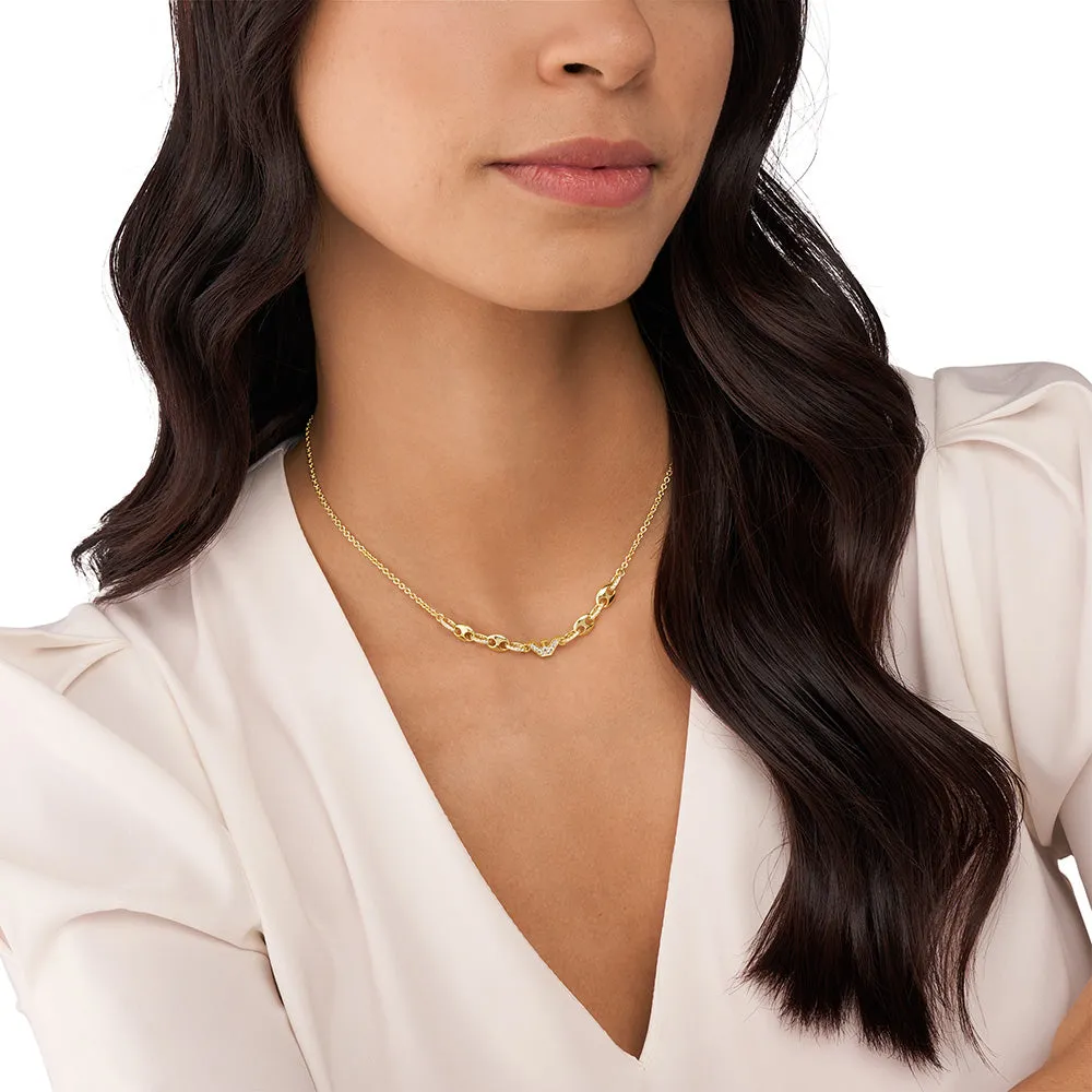 Emporio Armani Gold Plated Brass Sentimental CZ Pendant With Chain Shiels