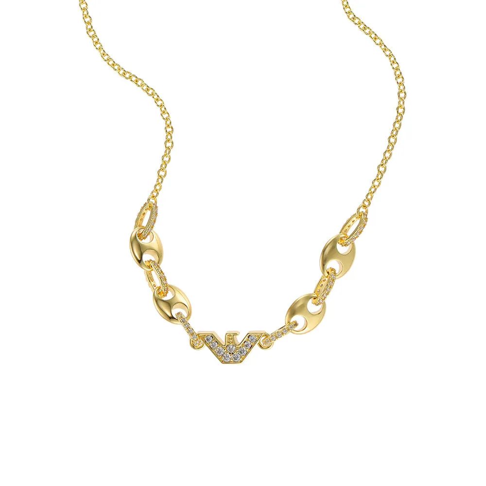 Emporio Armani Gold Plated Brass Sentimental CZ Pendant With Chain Shiels