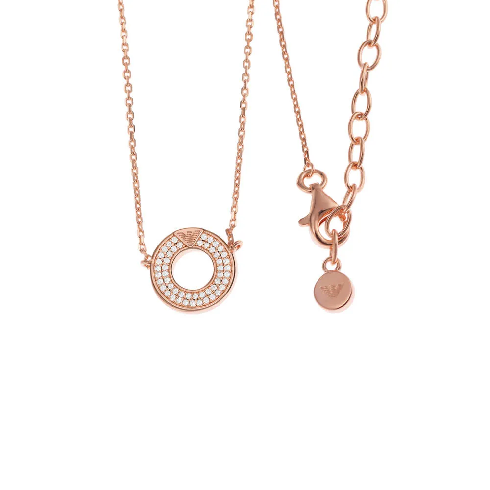 Emporio Armani Rose Gold Plated Sterling Silver Key Basics CZ Pendant On Chain Shiels