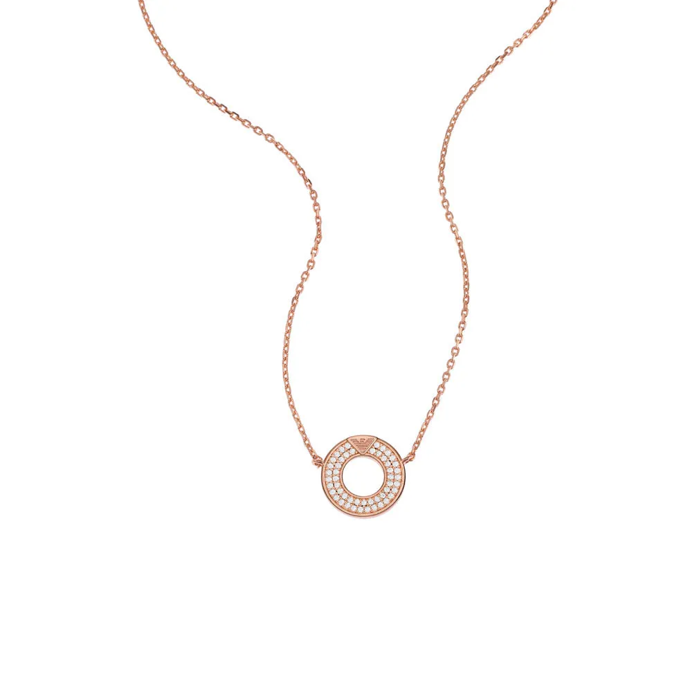 Emporio Armani Rose Gold Plated Sterling Silver Key Basics CZ Pendant On Chain Shiels