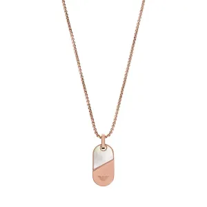 Emporio Armani Rose Rold Plated Stainless Steel Mother Of Pearl Dog Tag Pendant on Chain Shiels