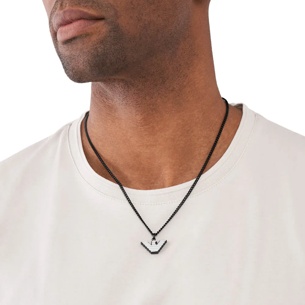 Emporio Armani Silver And Black Pendant On Chain Shiels