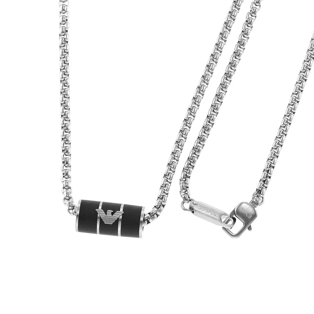 Emporio Armani Stainless Steel Black Matte Lacquer Pendant With Chain Shiels