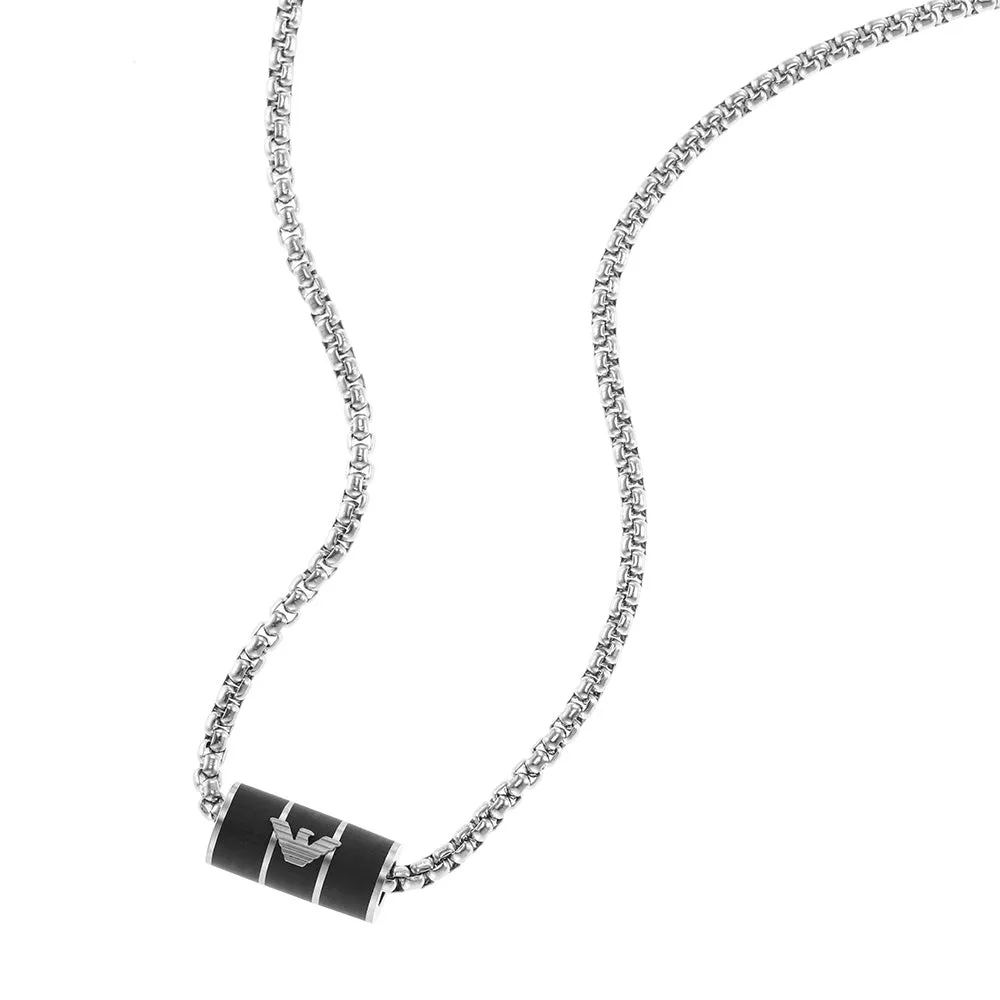Emporio Armani Stainless Steel Black Matte Lacquer Pendant With Chain Shiels