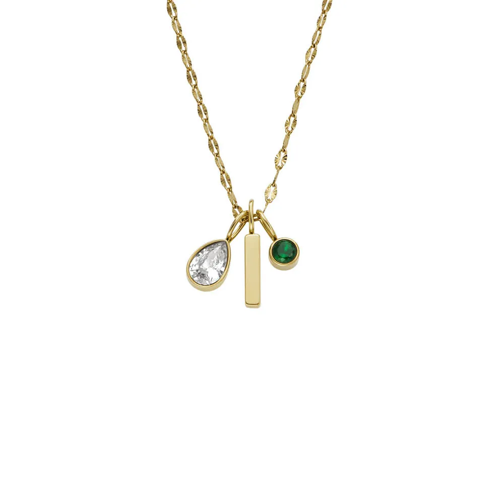 Fossil Yellow Gold Plated Stainless Steel Sadie Pendant with Chain Shiels
