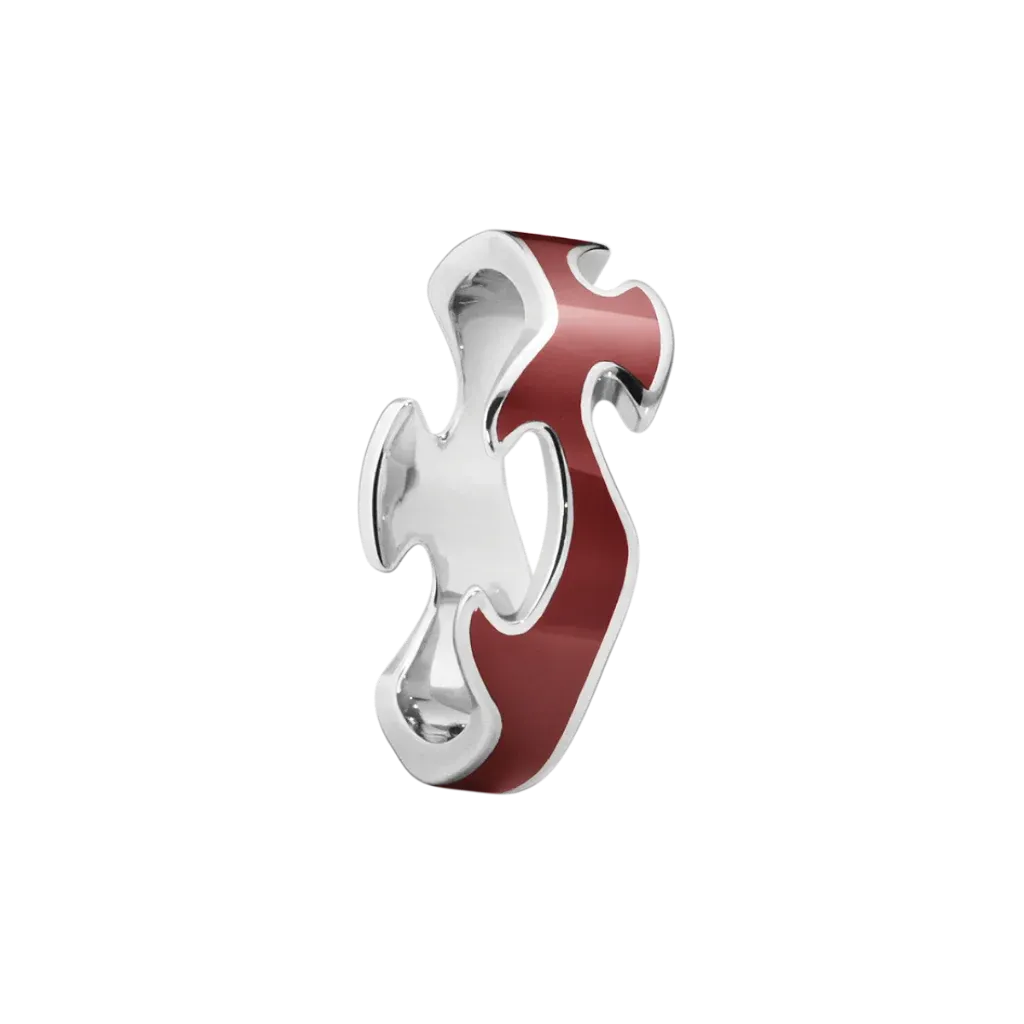 Georg Jensen Fusion 18ct White Gold Red Lacquer Centre Ring