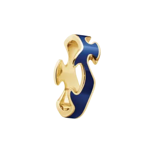 Georg Jensen Fusion 18ct Yellow Gold Blue Lacquer Centre Ring