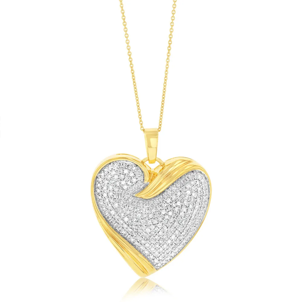 Gold Plated Sterling Silver 1 Carat Diamond Heart Pendant on 45cm Chain Shiels